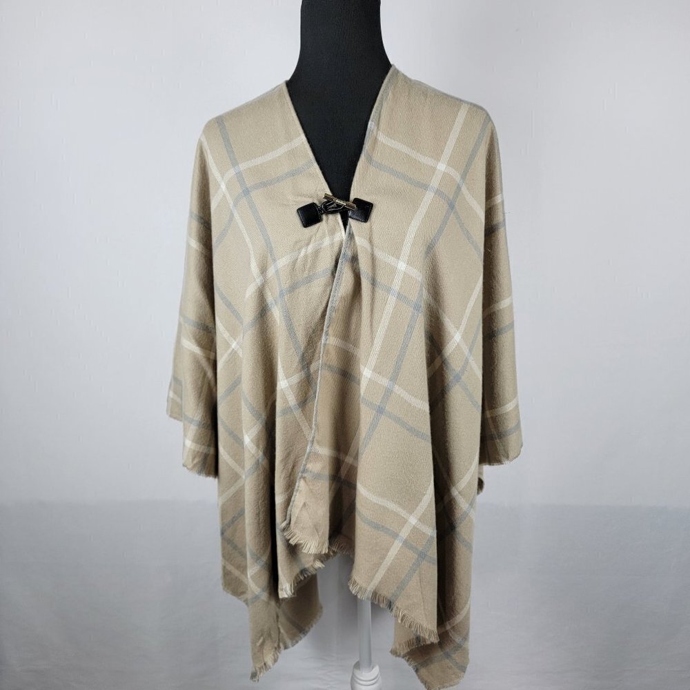 Calvin Klein Poncho Cape Light Brown Nova Scotia Check Toggle Button  One Size